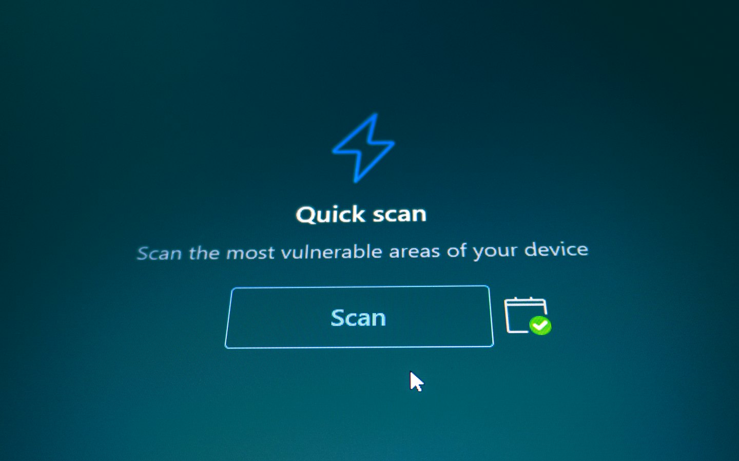 Computer screen displaying a quick scan security software interface.